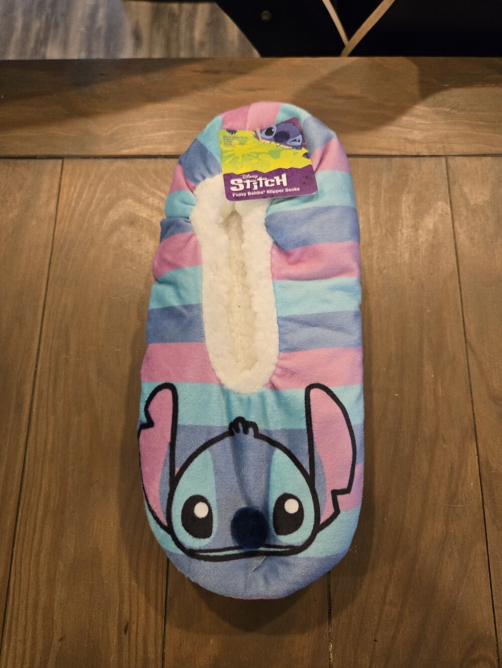 Lilo & Stitch Fuzzy Slipper Socks Pastel Stripe New